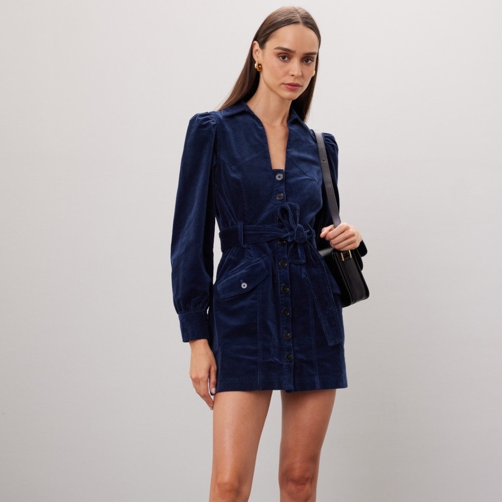 Marissa Webb Collective, Blue Corduroy Button-Up, Mini Dress, Size 4